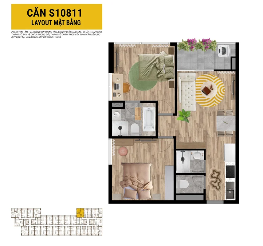 Mặt bằng căn hộ 2 phòng ngủ